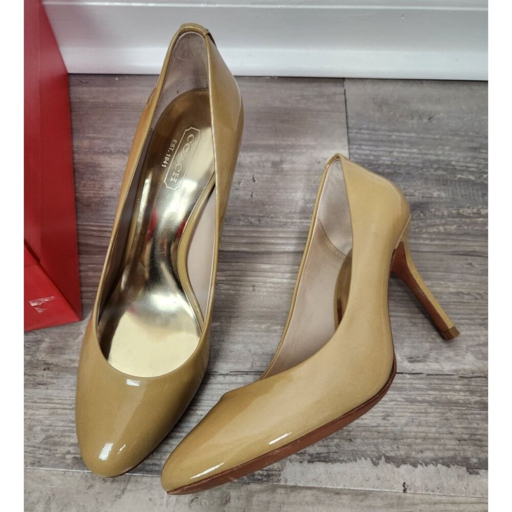 Coach Women's Sz. 7B Nala Patent Leather Cappuccino Pump Heels